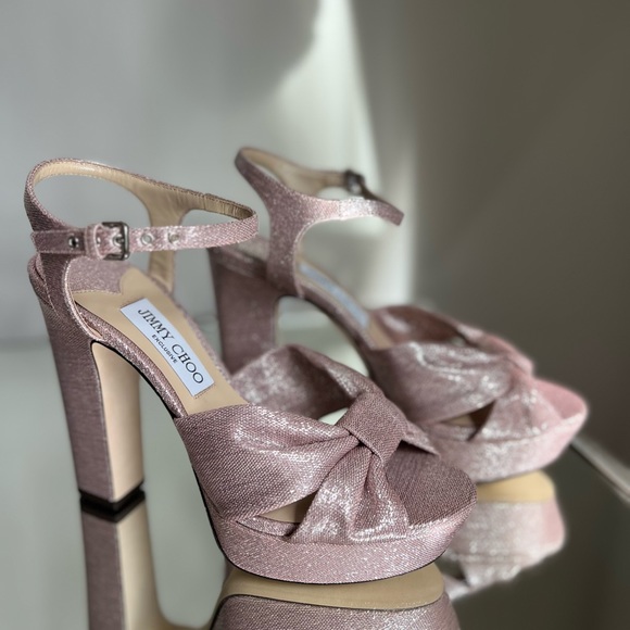 New JIMMY CHOO Heloise Shimmer Ankle-Strap Platform Sandals - Balletpink $1,095 - Picture 4 of 8